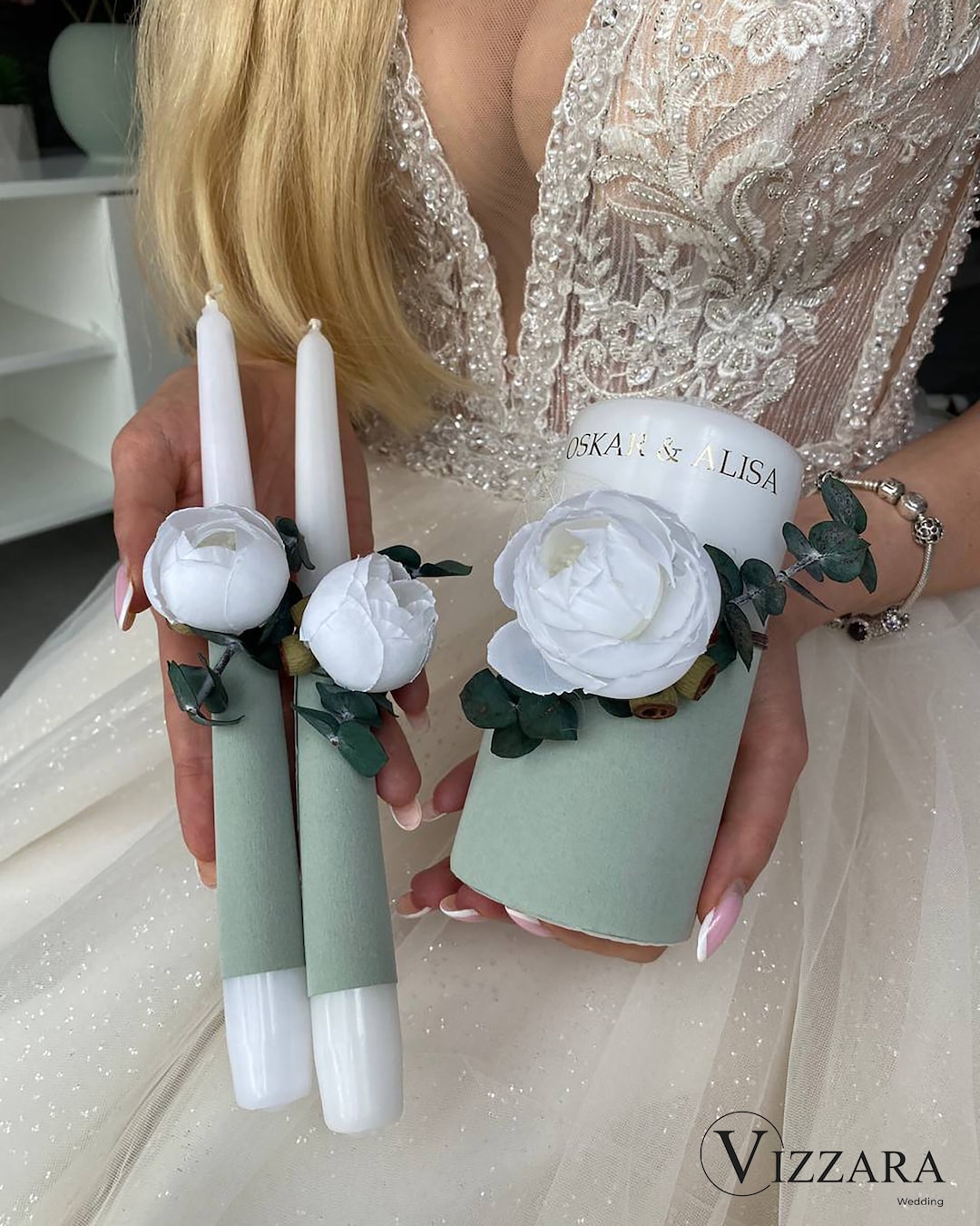 Wedding Candles Set of 3 Sage Green Wedding, Unity Candle Set for ...