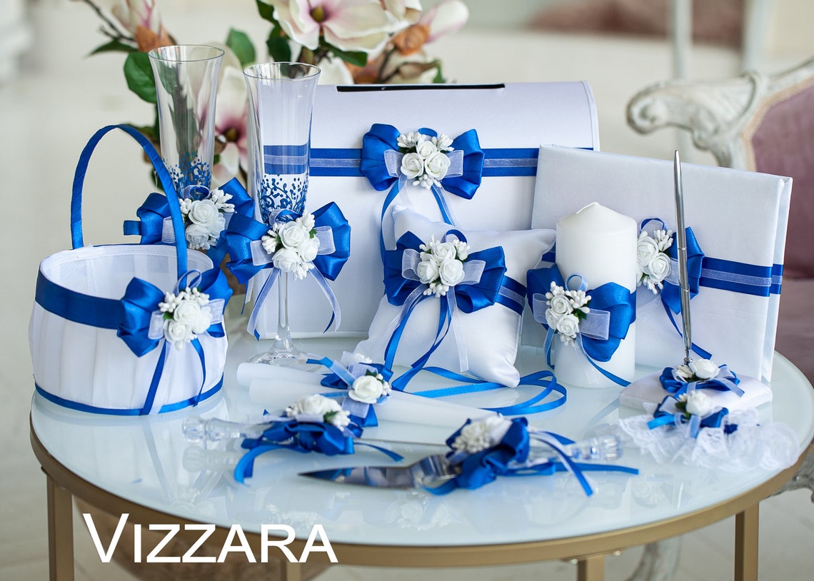 Flower girl basket White and Royal blue weddings Royal blue image 7