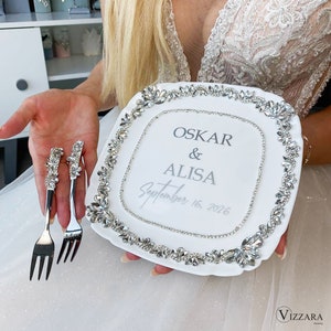 Wedding plate White and Silver wedding, Personalized plates, Wedding cake server White plate, Cake plate White wedding, Custom plate White