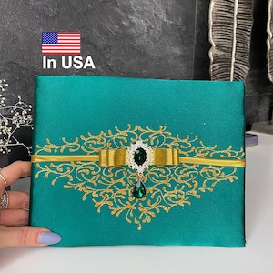 Wedding guest book Emerald Green and gold wedding, Personalized, Guest book Emerald green wedding, Guest book wedding, Emerald guest book