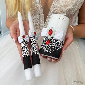 Unity candle Set of 3 Black and red wedding, Wedding candle Black and white wedding, Personalized,Unity candle Black and red wedding, Candle