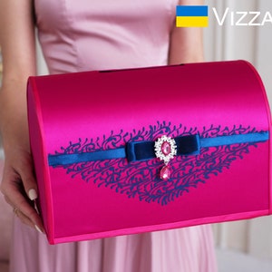 Card box wedding Fuchsia Pink and navy blue weddings Personalized Box wedding card Fuchsia and navy blue weddings Card wedding boxes Pink
