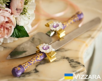 Cake servers Lavender and gold weddings Personalized Cake servers sets Lavender and gold wedding Cake cutting set Lavender and gold wedding