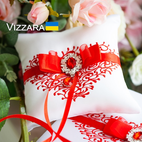 Pillow ring bearer White and red weddings Personalized Ring bearer pillow White and red wedding Ring bearer pillows White and red weddings