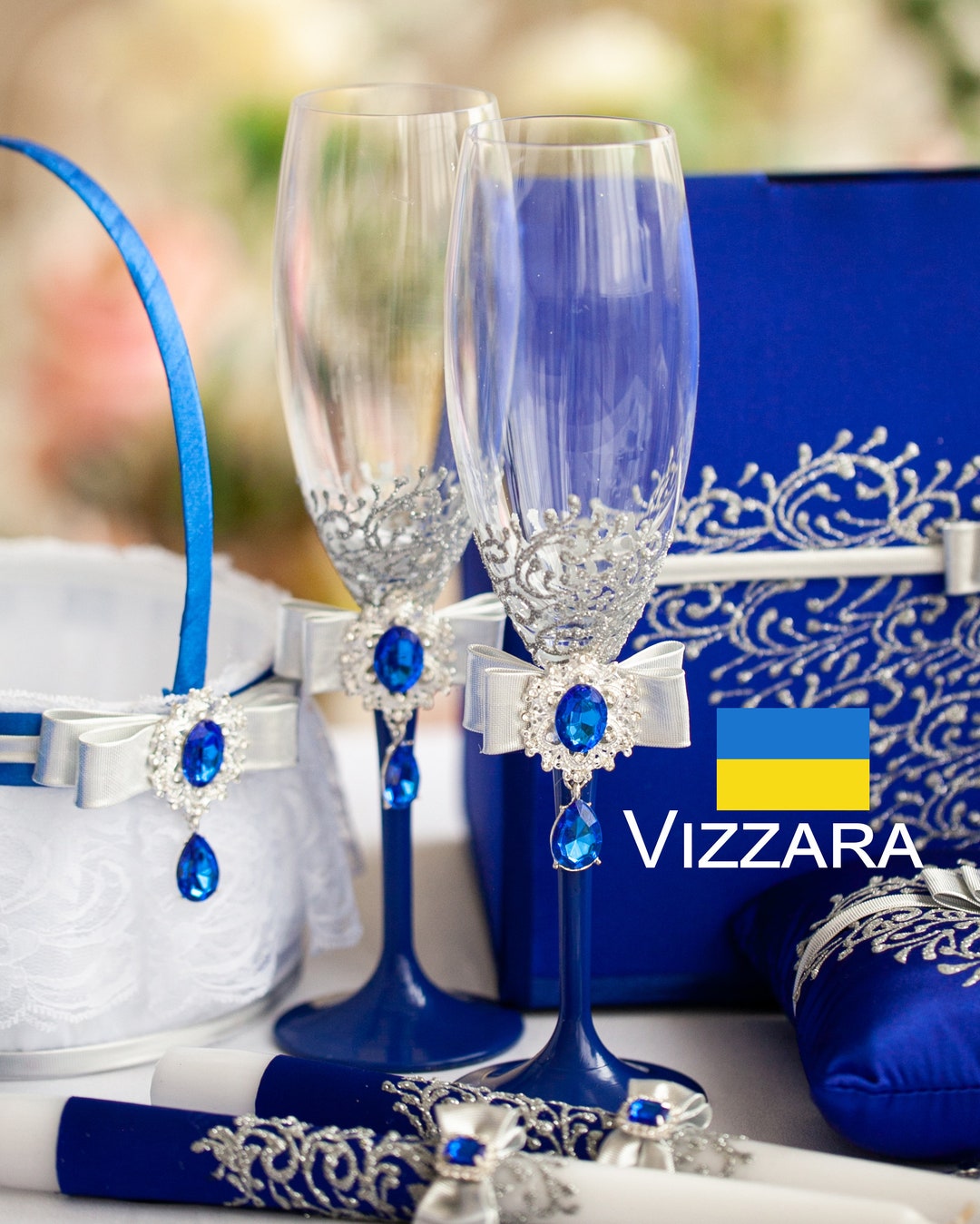 boda-de-flauta-de-champ-n-conjunto-de-2-bodas-azul-real-copas-de-boda