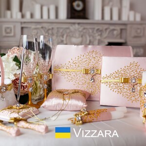 Pink blush and gold wedding, Personalized, Wedding guest book Pink, Wedding pillow, Flower basket, Champagne glasses Pink and gold wedding