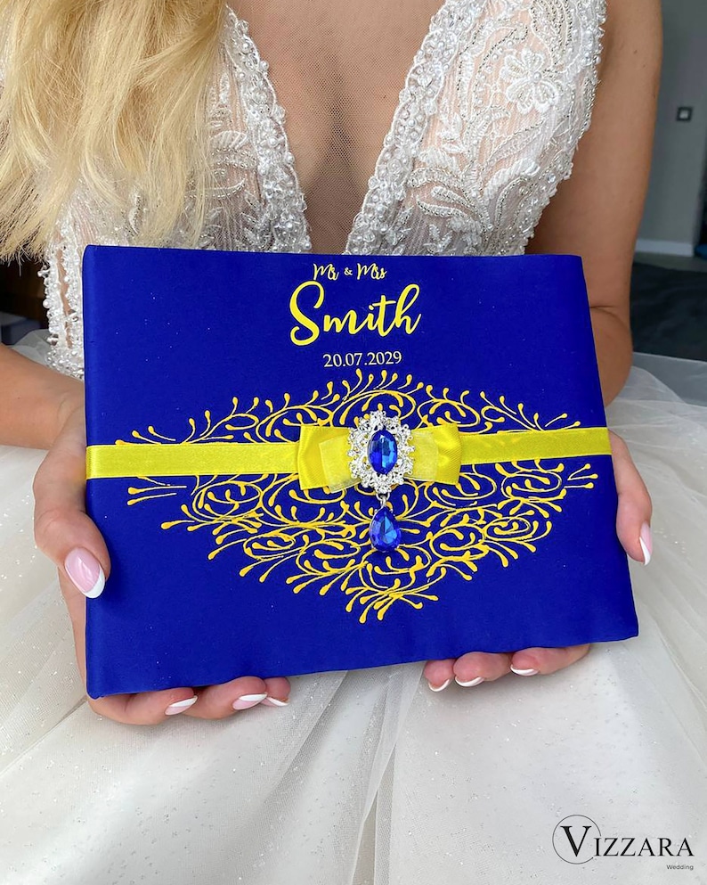 Wedding guest book Royal blue and yellow wedding, Personalized, Guest book Royal blue and yellow wedding, Gifts for the Couple,Wedding decor image 1