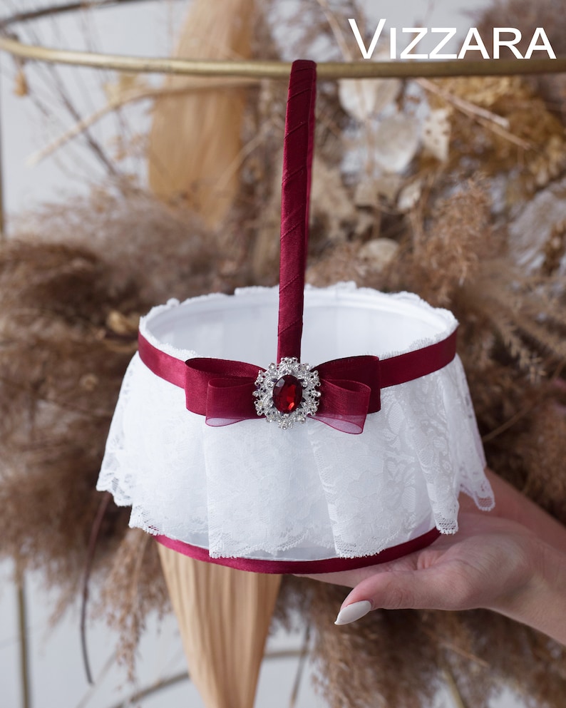 Basket Flower Girls White and Burgundy Wedding Flower Girl Etsy