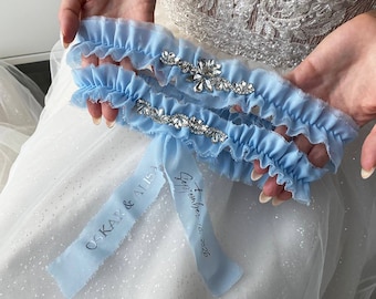 Garter Set of 2 Dusty blue wedding, Personalized, Wedding garter Blue wedding, Garter Dusty blue wedding, Gift for Couple, Garter for bride