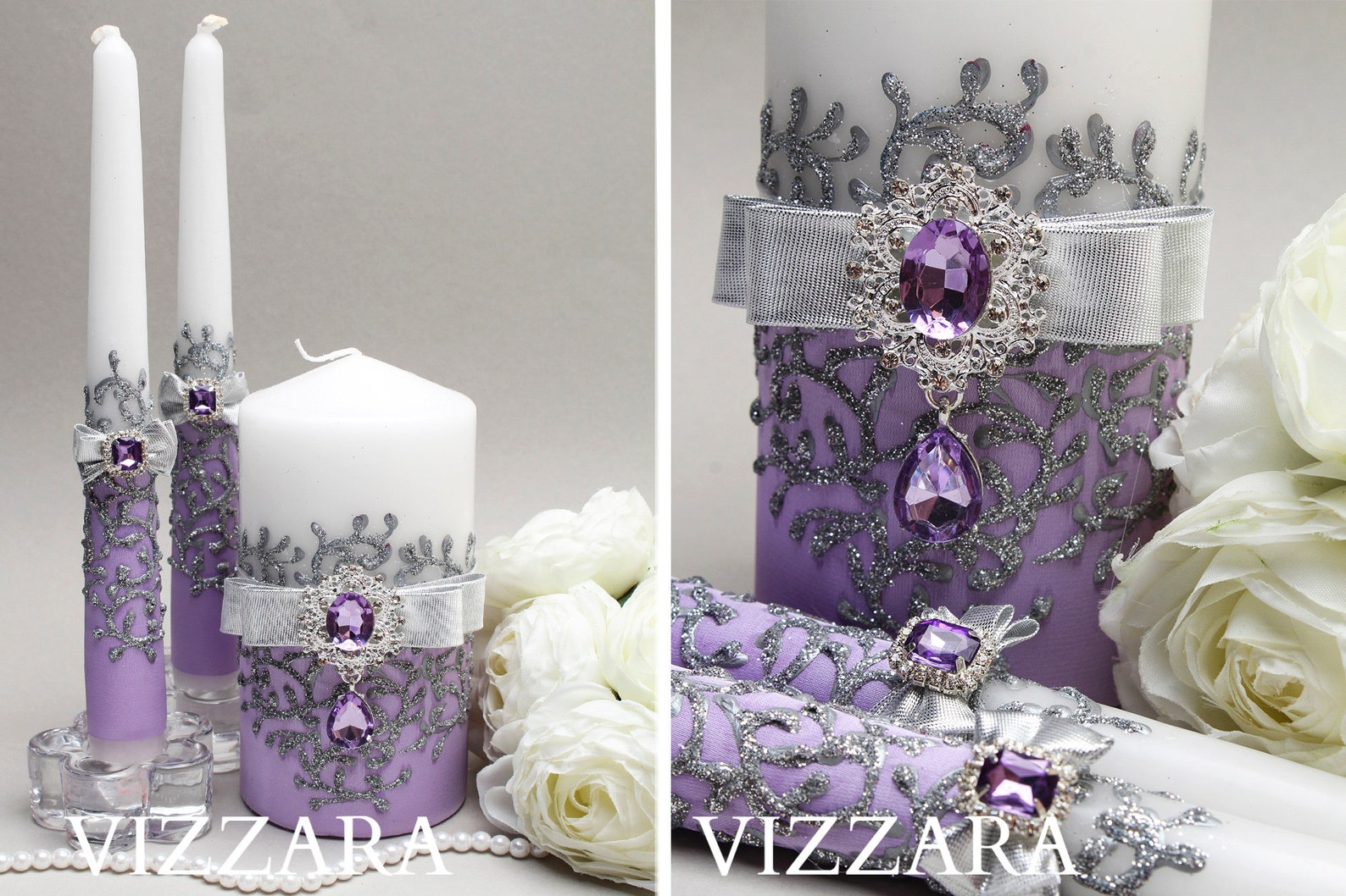 Unity Candles Set of 3 Lavender and Silver Weddings Candles Etsy