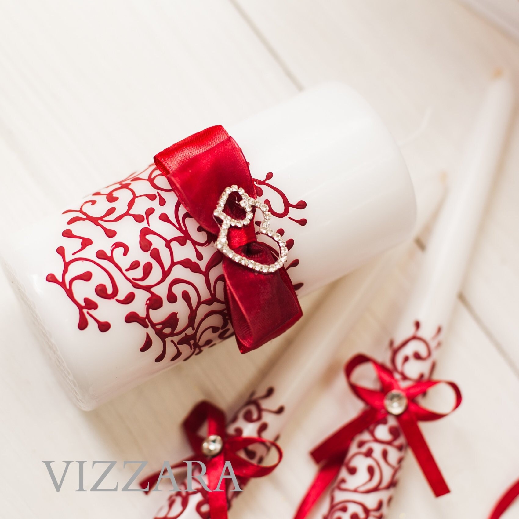 Unity candle set Red weddings Unity candles for wedding White Etsy