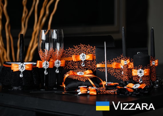 Black and Orange Set Weddings Halloween Ring Bearer Pillow