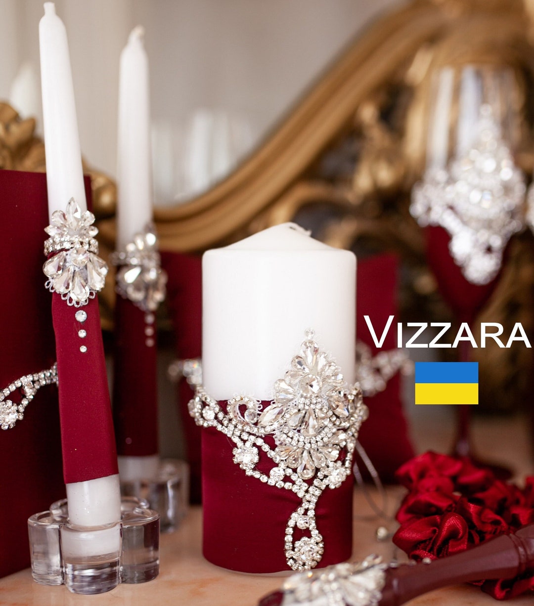 Unity Candles Set of 3 Burgundy Wedding Unity Candle Weddings