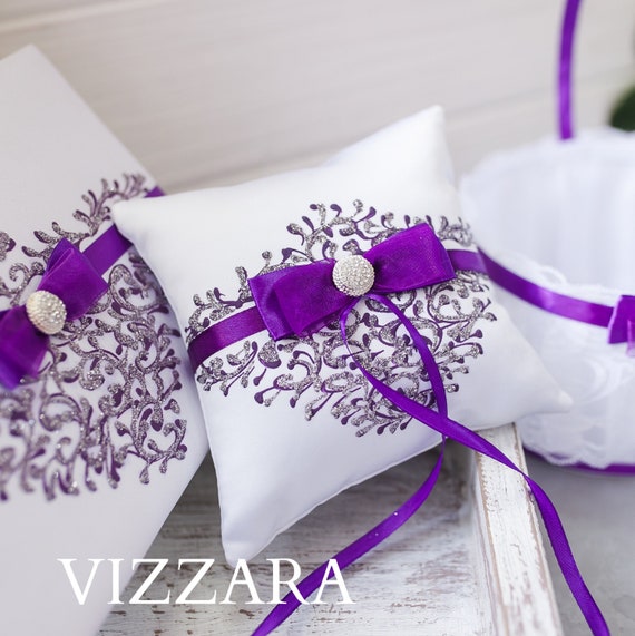 Ring pillow plum Wedding purple Bearer Pillow silver wedding | Etsy