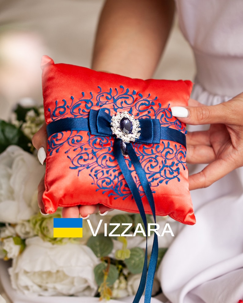 Ring bearer pillow Coral and navy blue wedding Personalized Pillow ring bearer Coral and navy blue wedding Ring bearers pillow Coral wedding 1 Pillow only