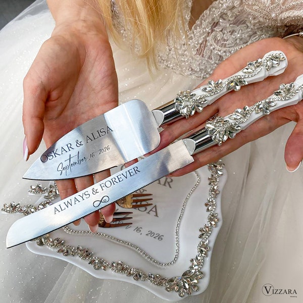 Ensemble de coupe de gâteau Mariage blanc, Ensemble de serveur de gâteau de mariage Mariage blanc, Personnalisé, Ensemble de service de