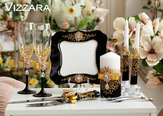 Black Rose Gold Wedding Decor Black Rose Gold Cake Serving Set, Black Rose  Gold Wedding Glasses 