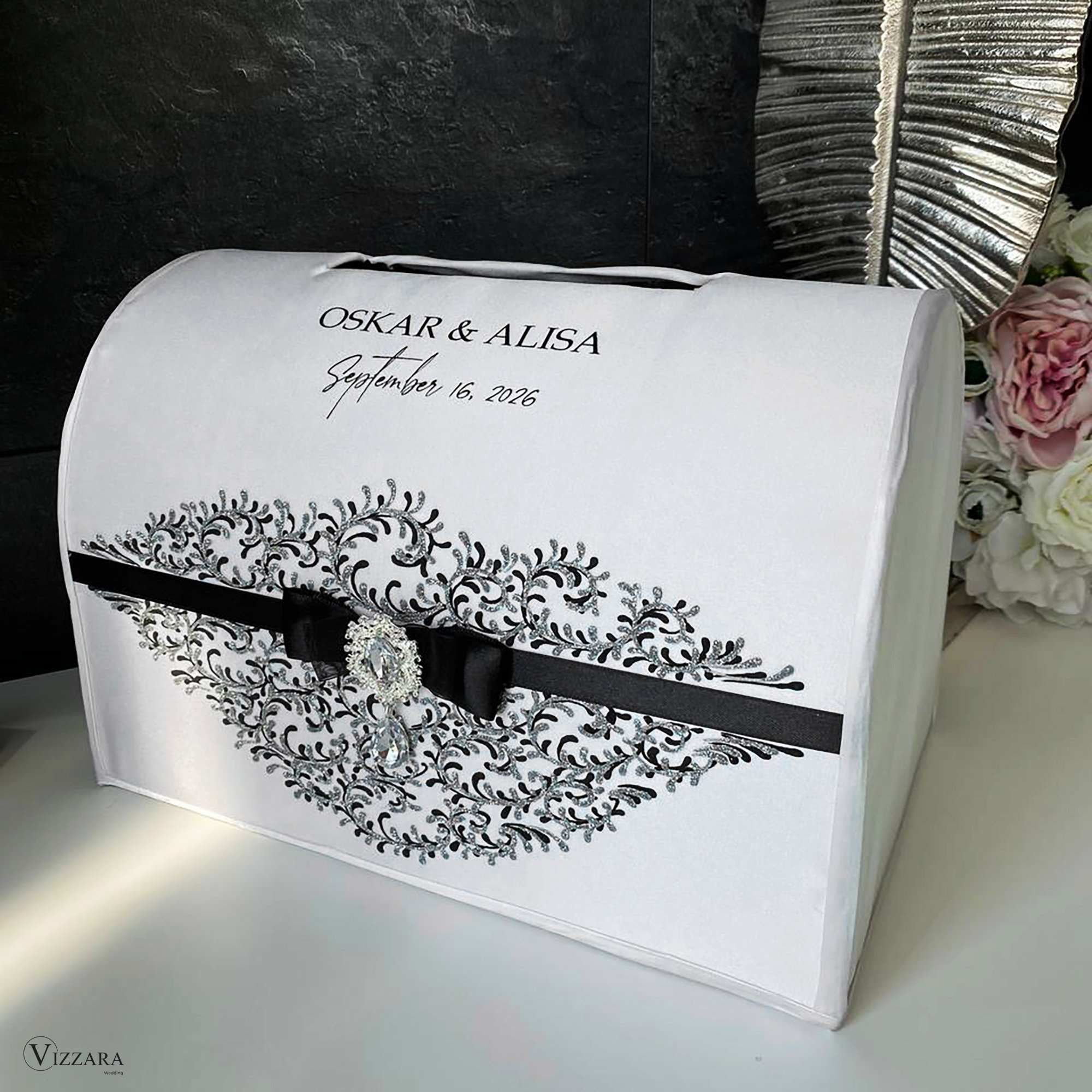 Card Box White and Black Wedding, Personalized, Card Box for Wedding ...
