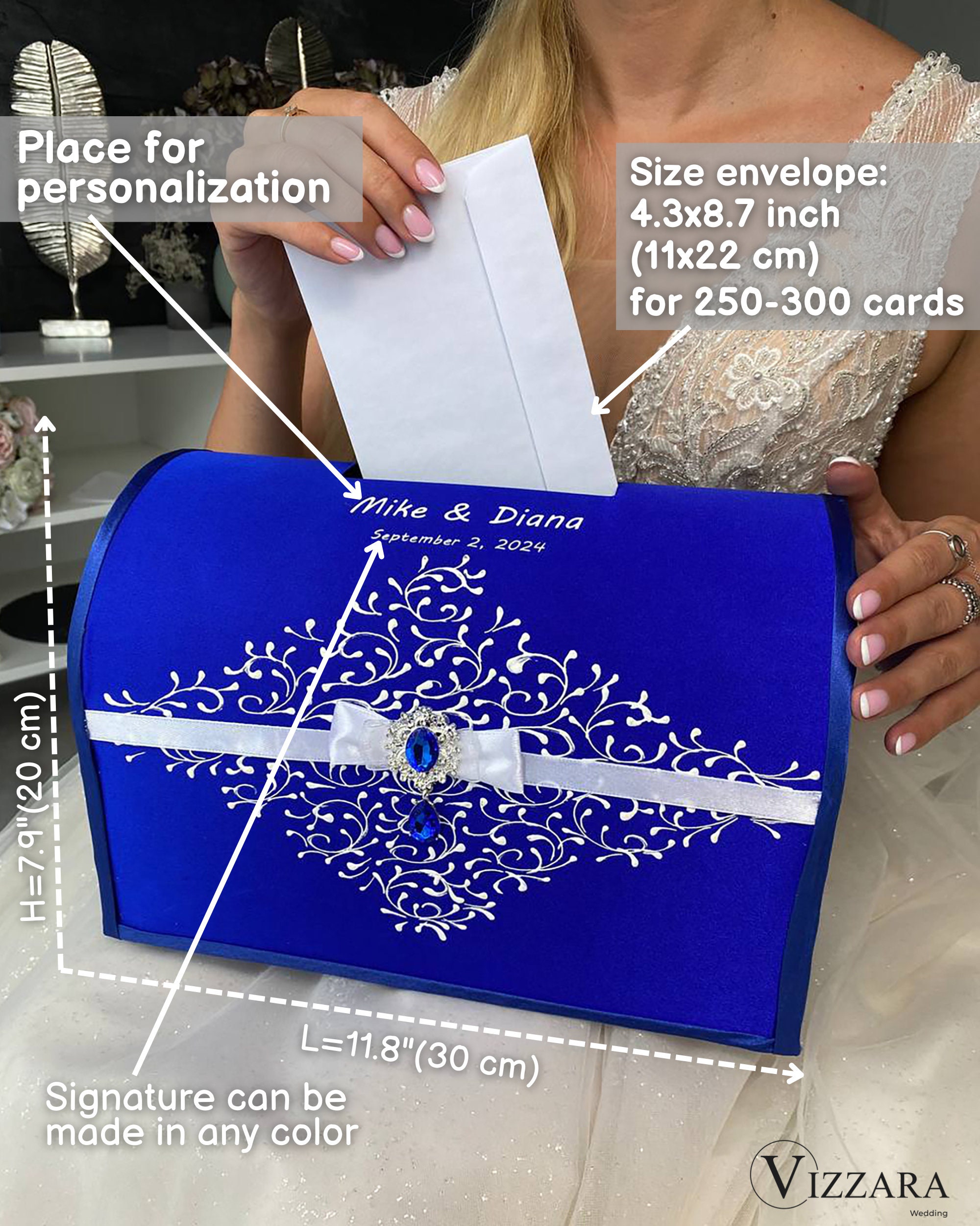 Card Box Royal Blue, Wedding Card Box Royal Blue and White Wedding ...