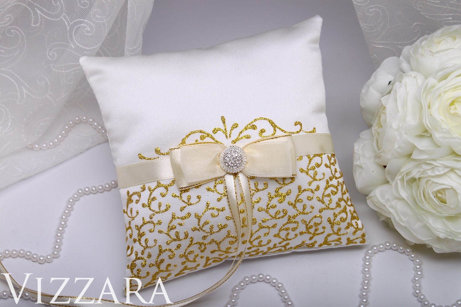 Ring Bearer Pillow Hand PAINTED Gold Wedding Ring Pillows Ring Etsy