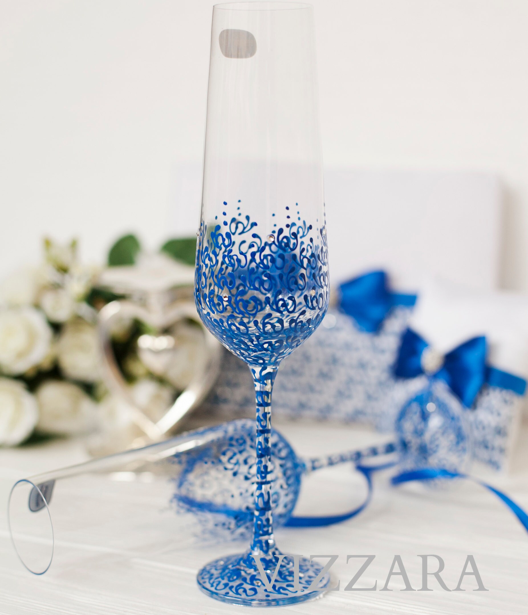 Champagne glasses wedding Wedding glasses Blue Champagne Etsy