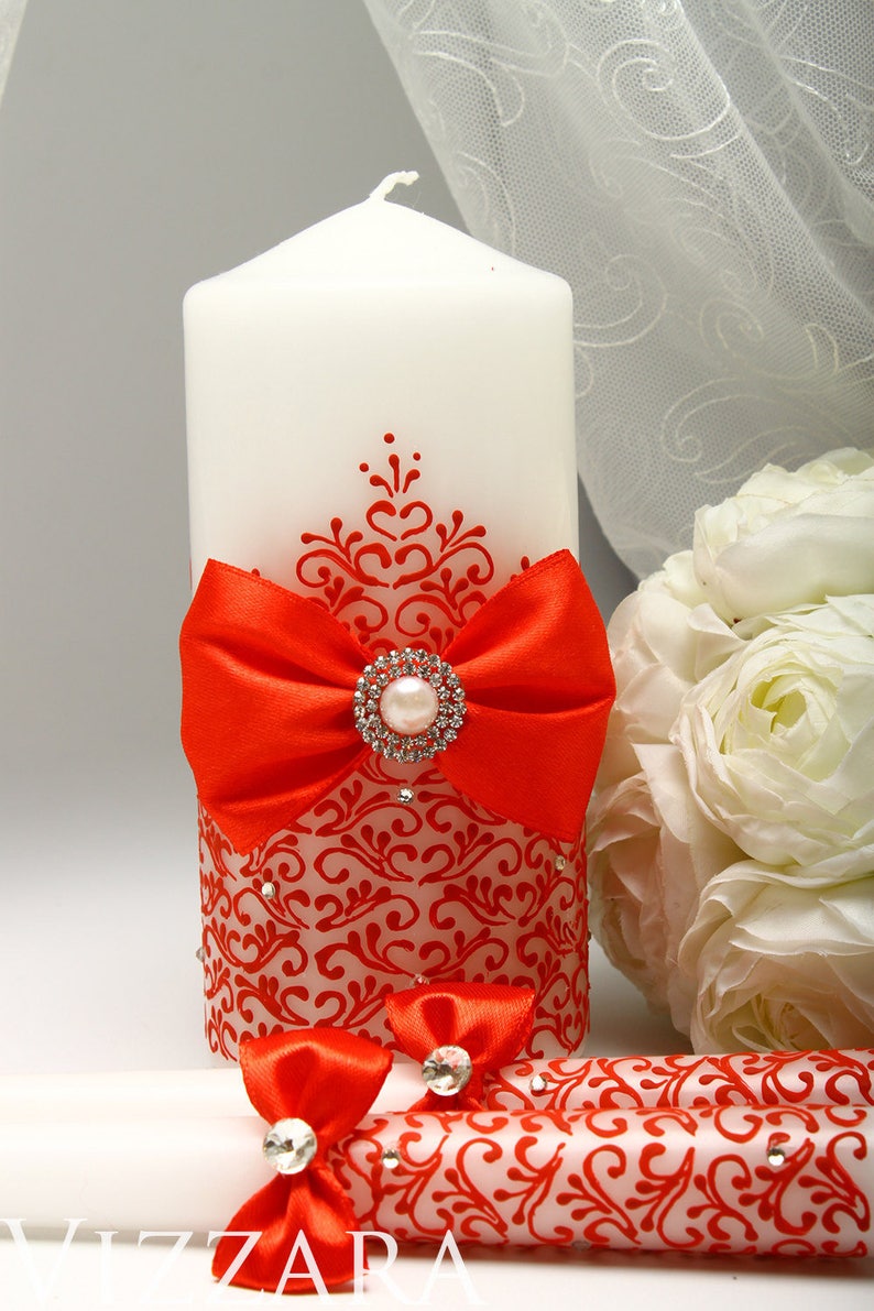 Personalized unity candle RED Unity Ceremony Set Unity candle Etsy