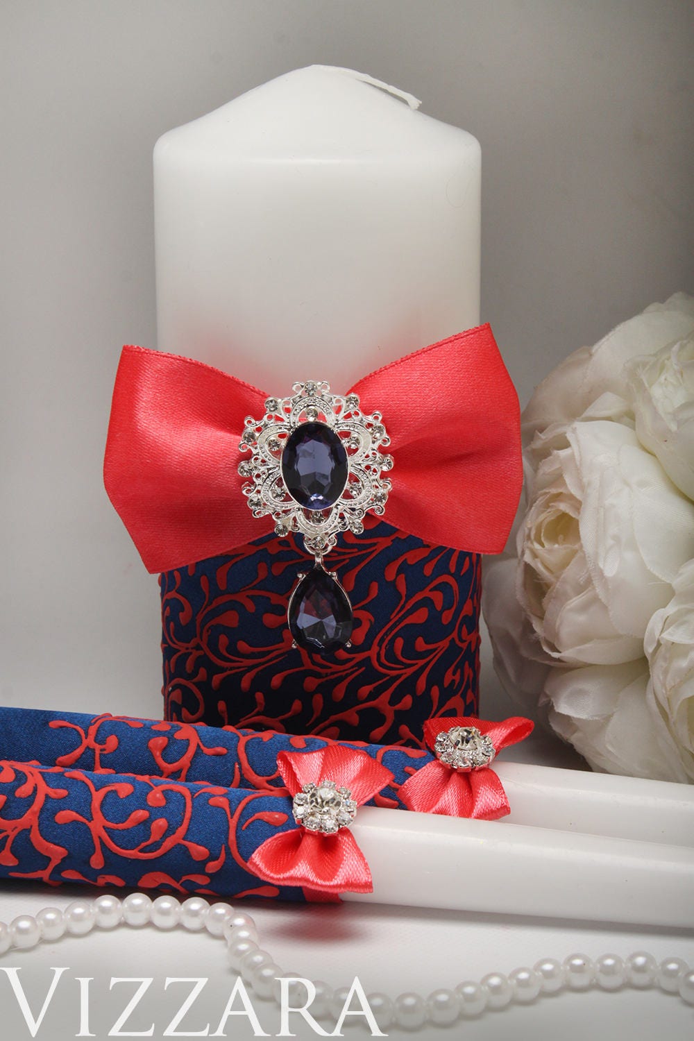 Unity candle alternatives Coral and navy wedding Unity candle Etsy