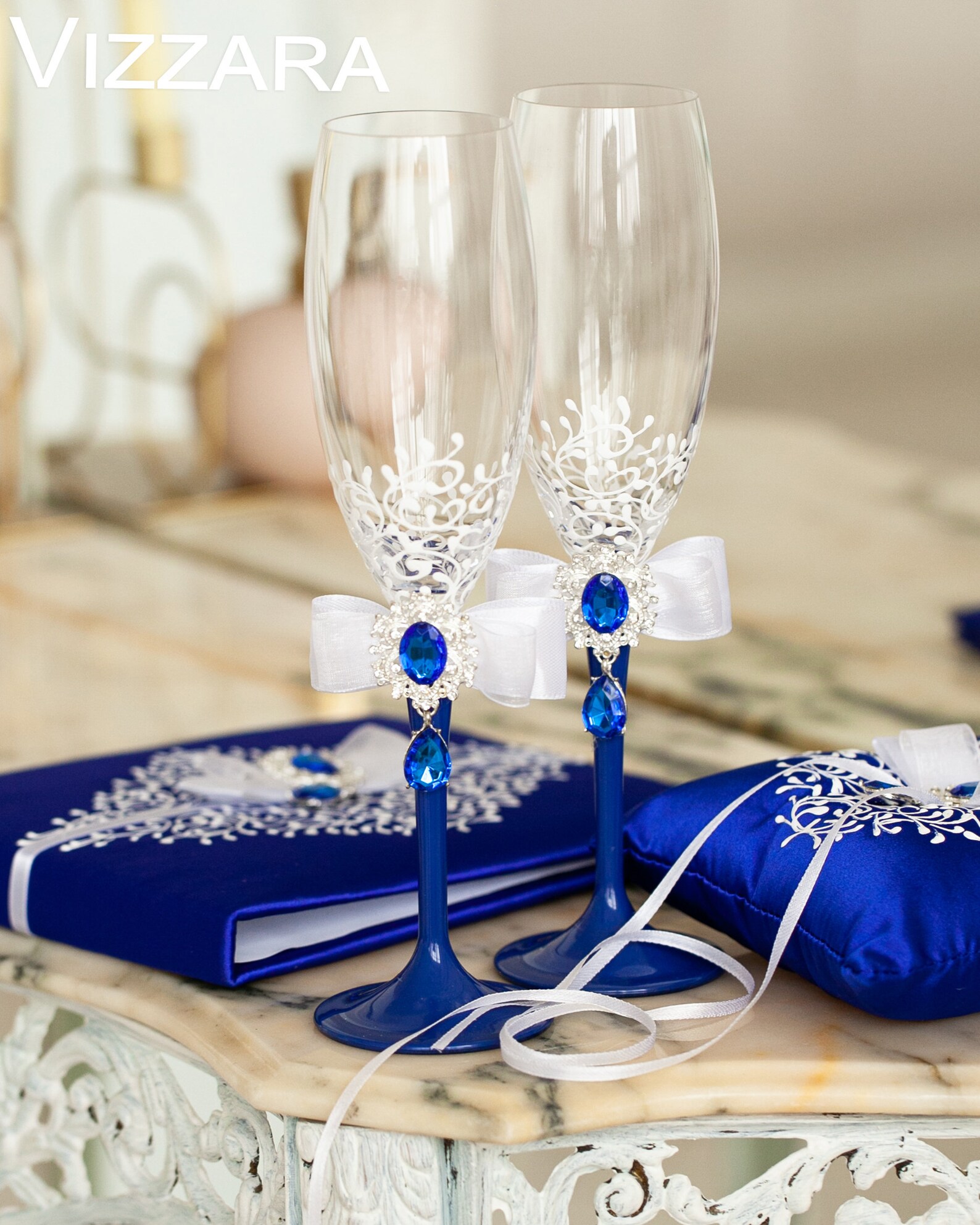 Wedding Ring Pillows and Basket Flower Girls Royal Blue and Etsy