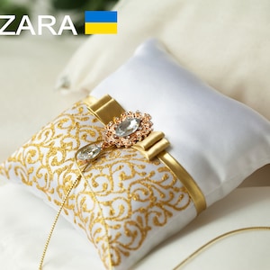 Ring bearer pillow White and gold wedding, Personalized, Wedding ring pillow White wedding, Ring bearer White and gold wedding, Ring pillow