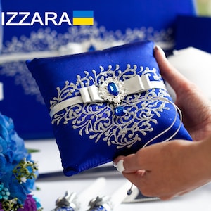 Ring bearer pillows Royal blue and silver wedding Ring bearers pillow Personalized Royal blue wedding themes Ring pillow wedding blue