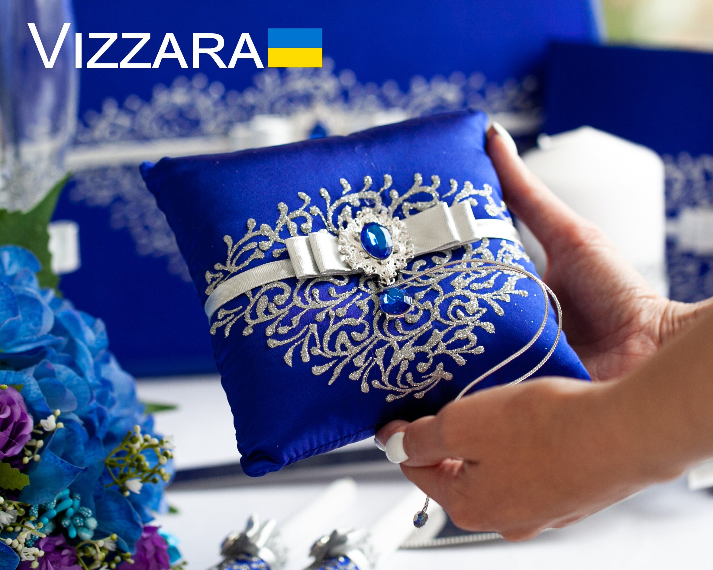 Ring Bearer Pillows Royal Blue and Silver Wedding Ring Bearers