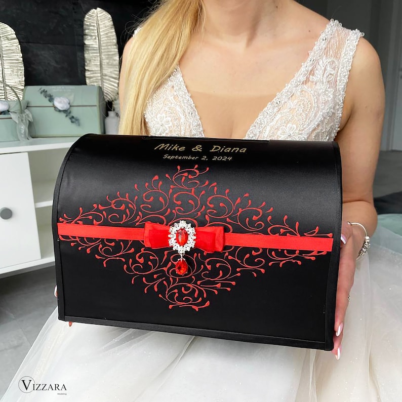 Wedding Card Box Black and Red Wedding, Personalized Card Box, Wedding ...
