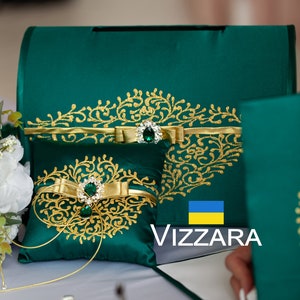 Kaartdoos bruiloft Smaragdgroene en gouden bruiloften Doos trouwkaart Groene en gouden bruiloften Gepersonaliseerde trouwkaartdoos Groene bruiloft