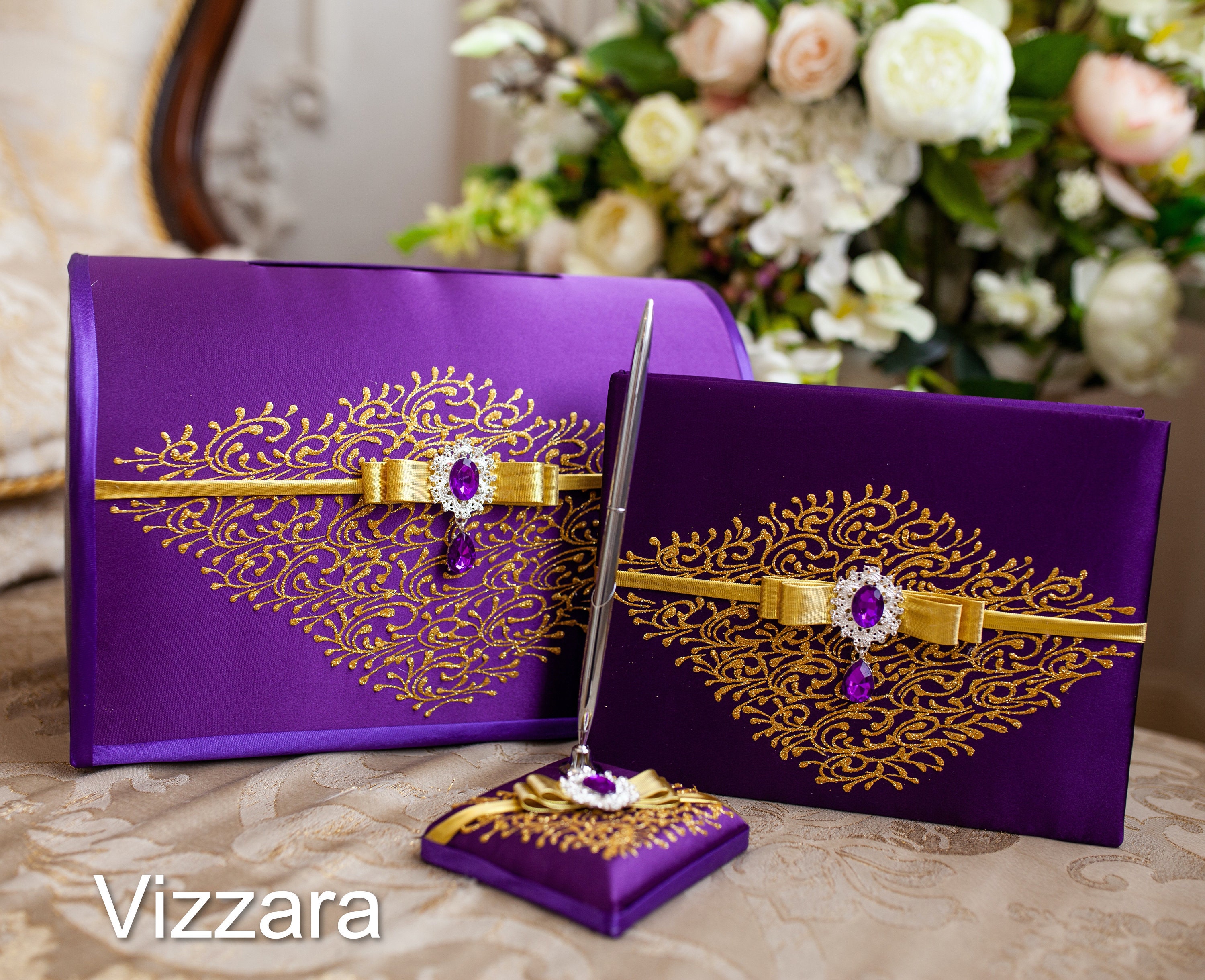 Flower girl baskets The purple wedding Gold flower girl basket Etsy