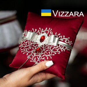 Ring bearer pillow Burgundy and silver weddings Pillow ring bearer Burgundy and silver wedding Personalized Ring bearing pillow Burgundy