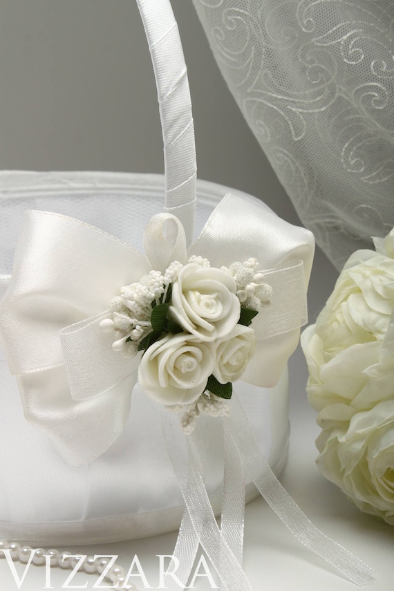White Flower Girl Basket Baskets White Wedding Flower Girl Etsy