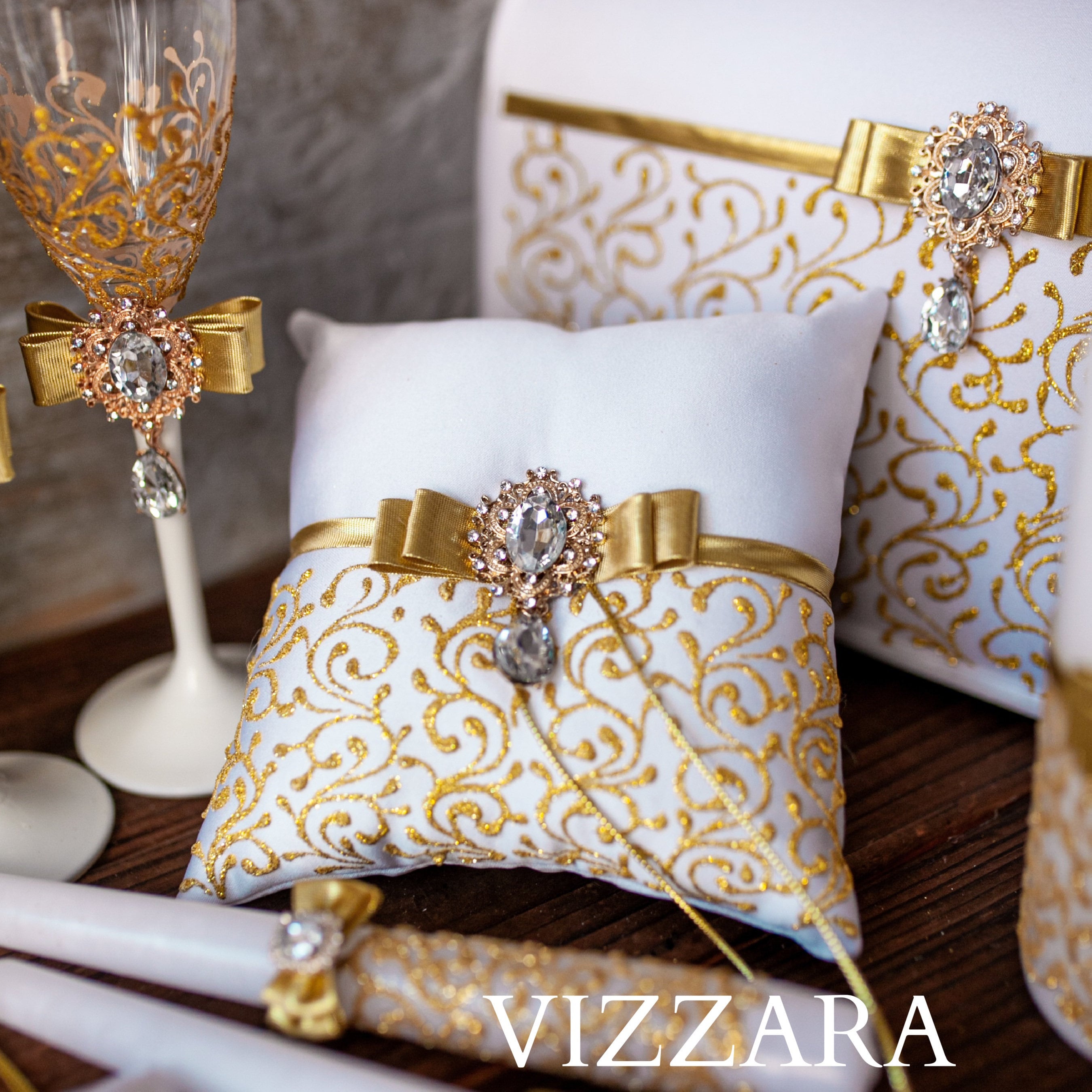 Ring bearers pillows White and gold wedding Ring bearer pillow Etsy