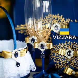 Champagnergläser 2er-Set Marineblaue und goldene Hochzeit, Hochzeitsflöten Marineblaue und goldene Hochzeit, Personalisierte Gläser Marinebl