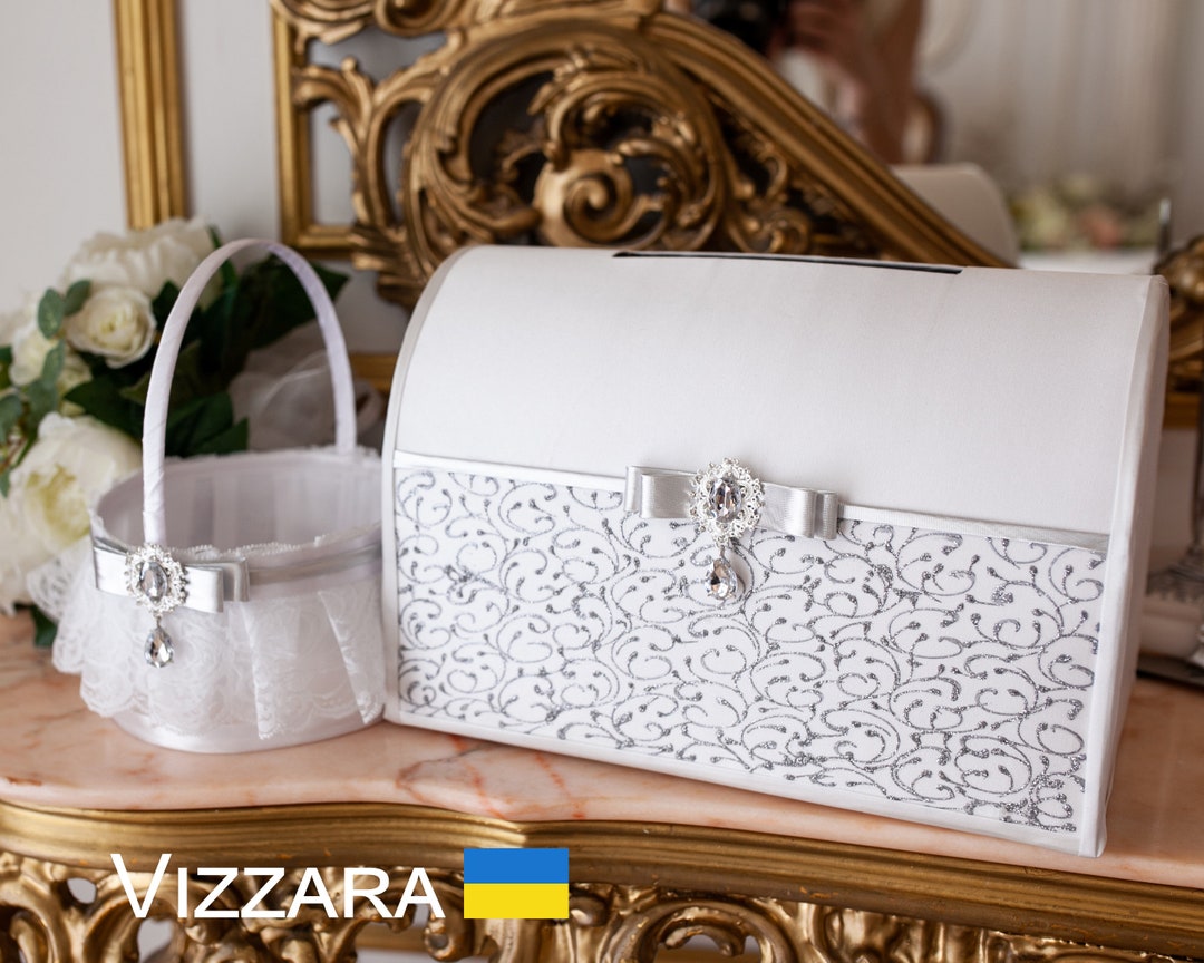 Wedding Card Box White and Silver Wedding, Personalized, Card Box White ...