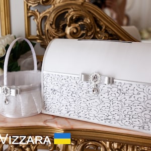 Hochzeitskartenbox Weiße und silberne Hochzeit, Personalisiert, Kartenbox Weiße und silberne Hochzeit, Kartenbox für Hochzeit Weiße und