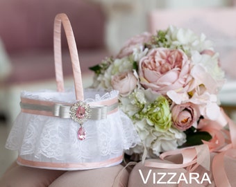 Basket flower girls Pink blush and silver weddings Flower girl basket Pink blush and silver weddings Basket flower girl Pink weddings