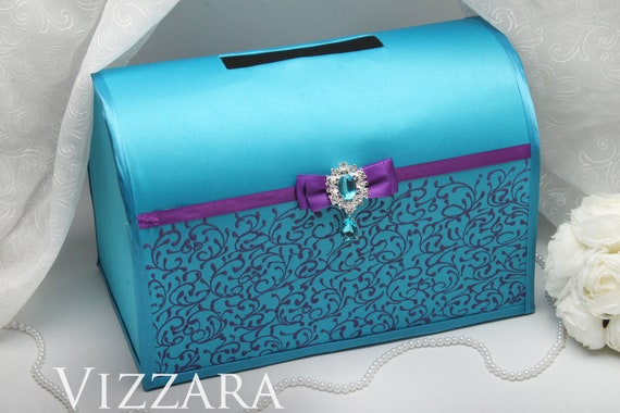 Wedding Money Boxes Purple And Turquoise Wedding Money Box For Etsy