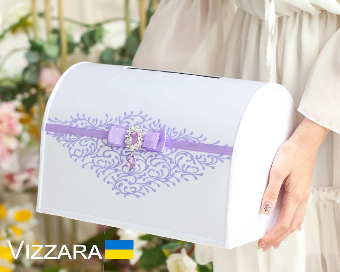 Card Box White and Lavender Wedding, Personalized, Card Box for Wedding ...