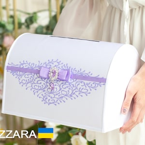 Boîte à cartes Mariage blanc et lavande, Personnalisée, Boîte à cartes pour mariage Mariage blanc et lavande, Tirelire mariage lavande