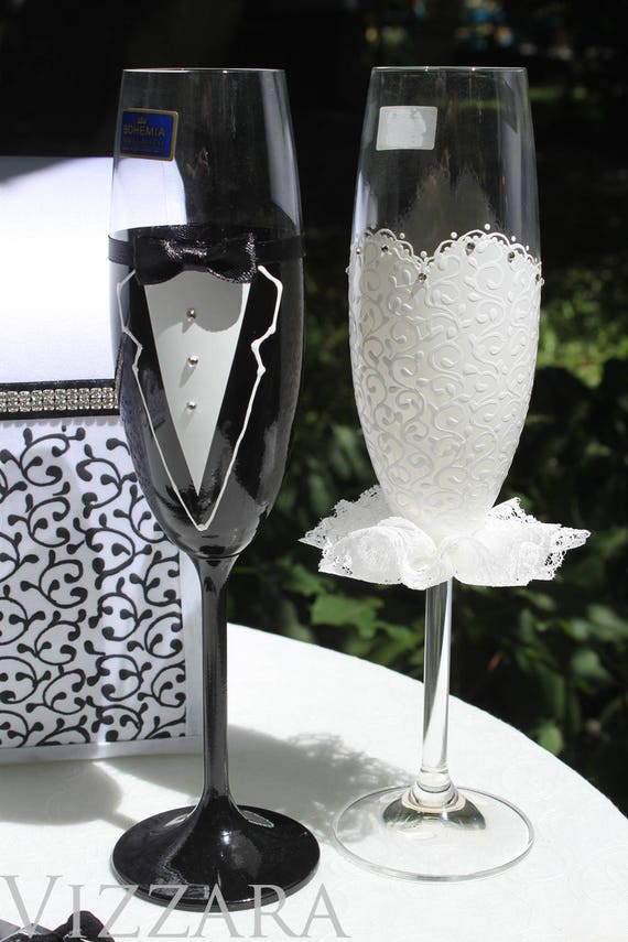 Bride and groom champagne glasses Bride and groom toasting Etsy