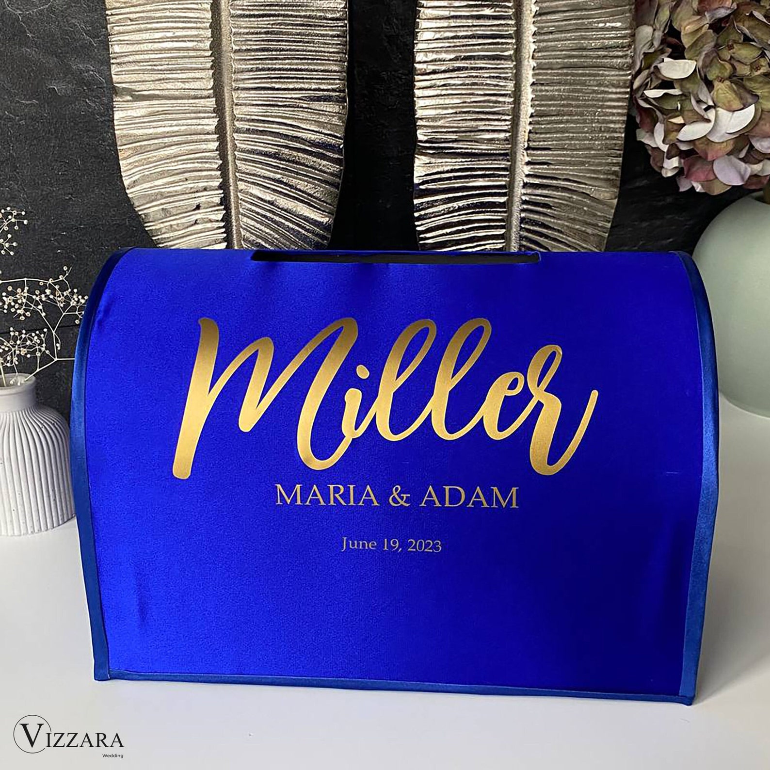 Wedding Card Box Royal Blue and Gold Wedding, Personalized, Card Box ...