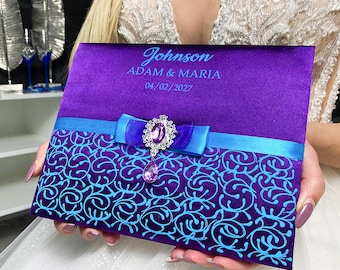 Wedding guest book Purple and turquoise wedding, Personalized, Guest book Purple and turquoise wedding, Wedding book Purple wedding, Gift