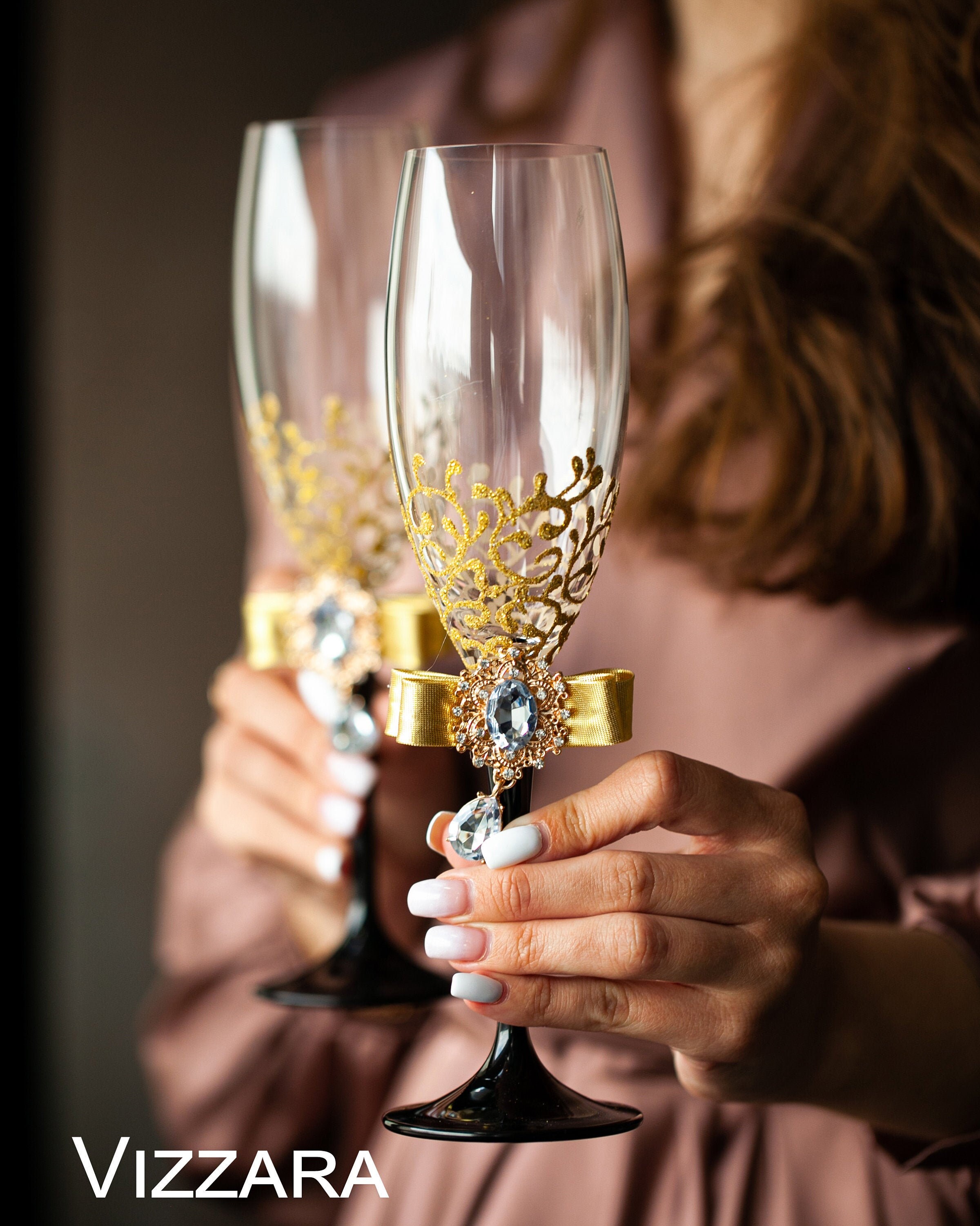 Champagne flute Black and gold wedding Gold champagne flutes Etsy