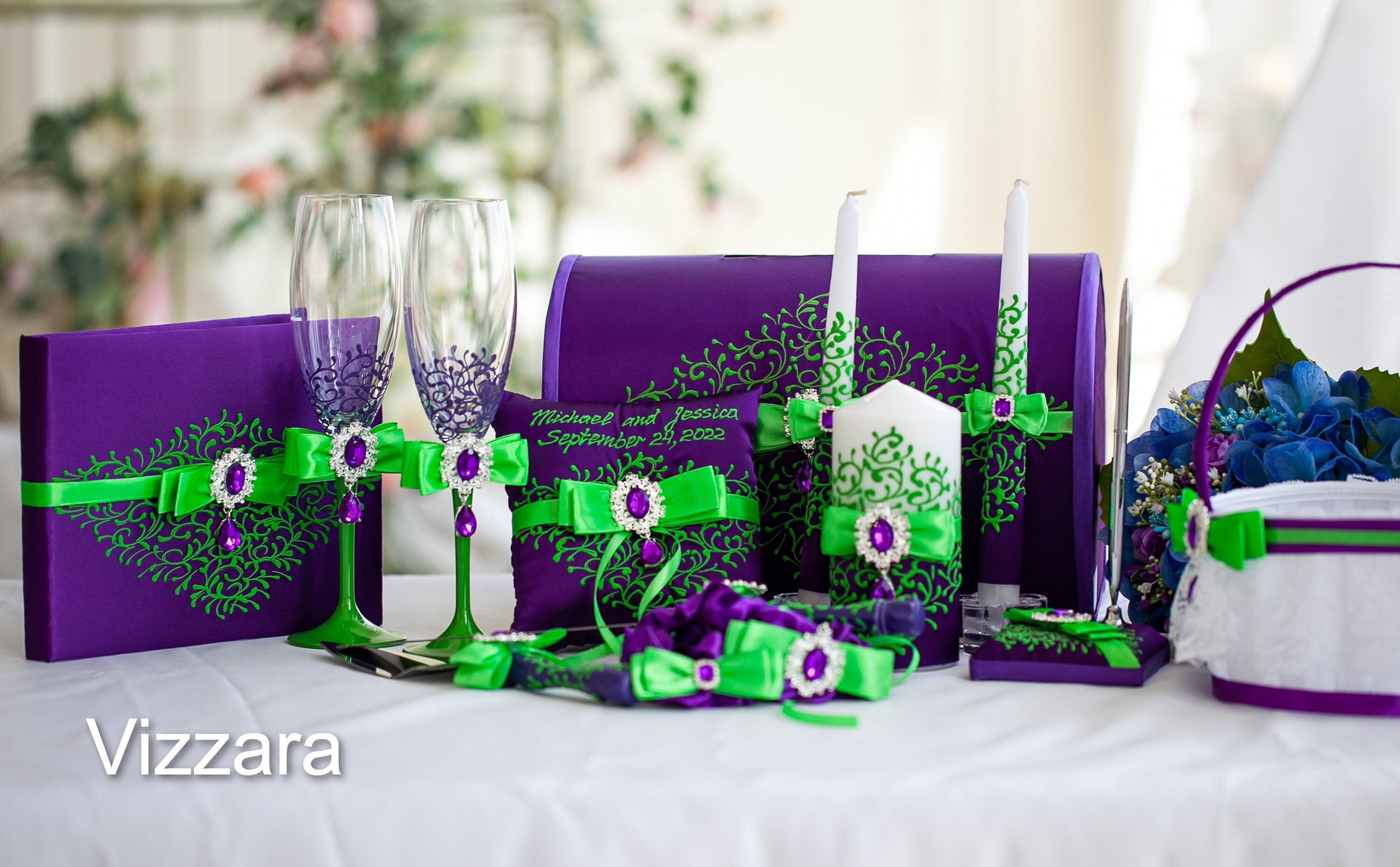 Purple and green wedding set Purple Guest book Wedding | Etsy