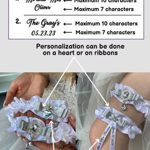 Garter Set of 2 White and silver wedding, Personalized, Garter for bride White and silver wedding, Wedding garter White, Gift for bride image 2